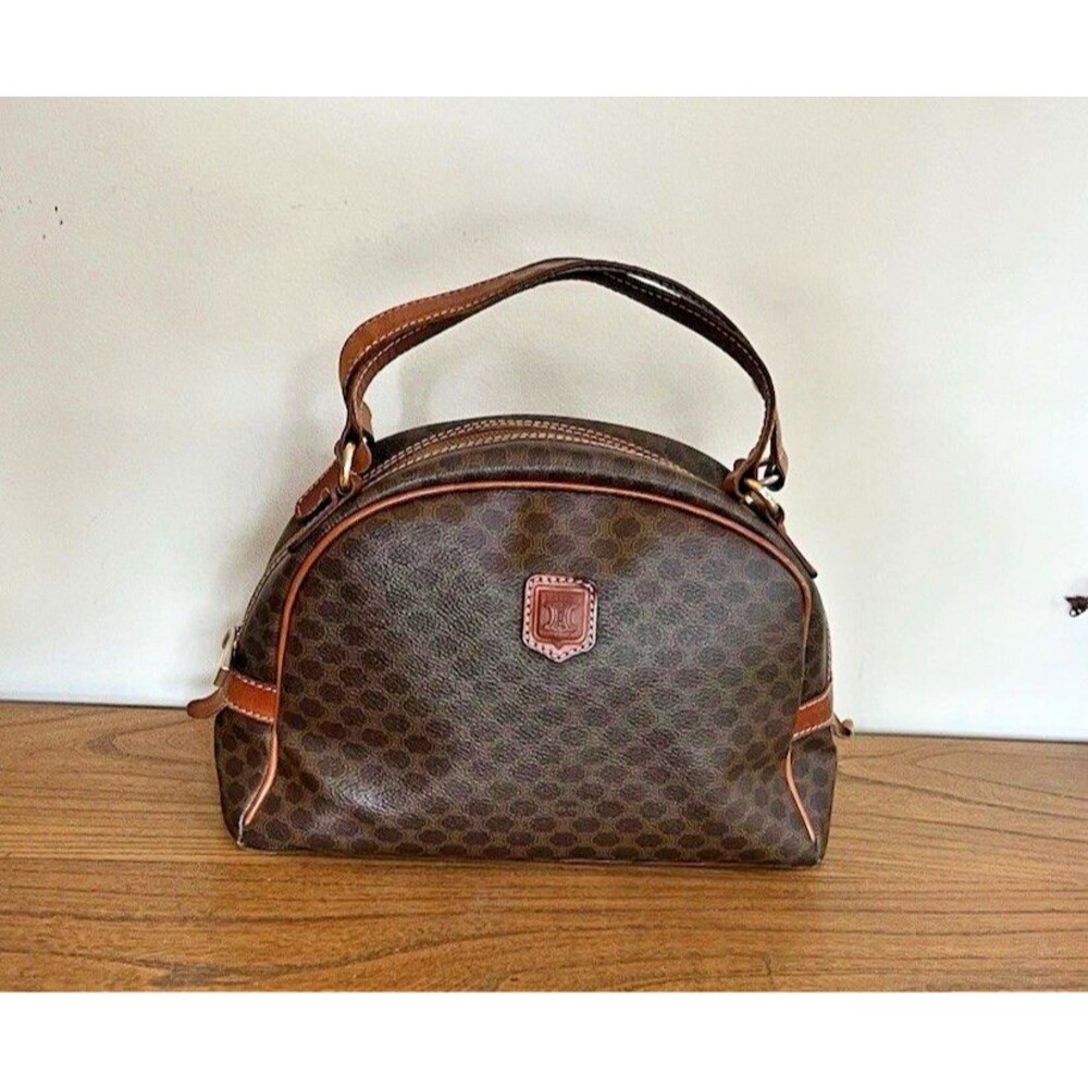 Vintage 1994 Celine Triomphe Macadam Monogram Leather Dome Bag Classic Luxury
